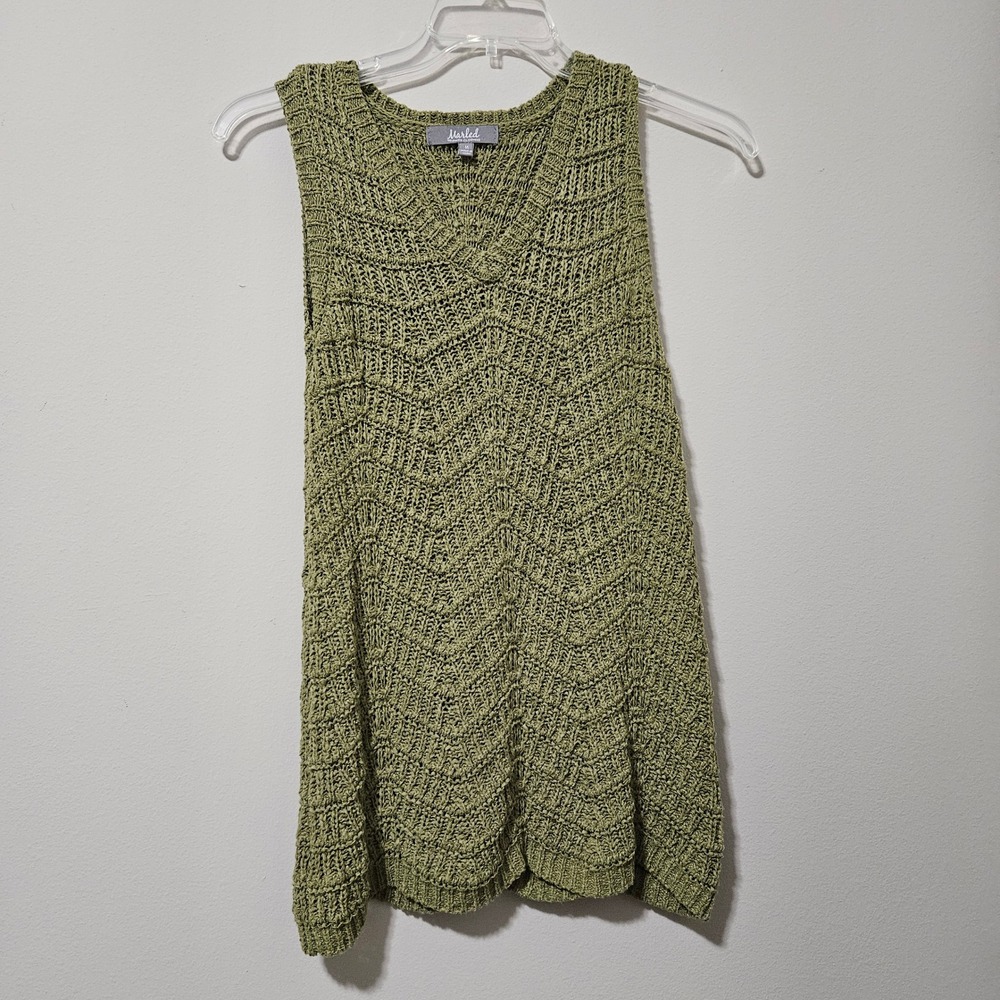 Marled‎ Reunited Clothing Womens Olive Green Chevron Open Knit Sweater Vest Med